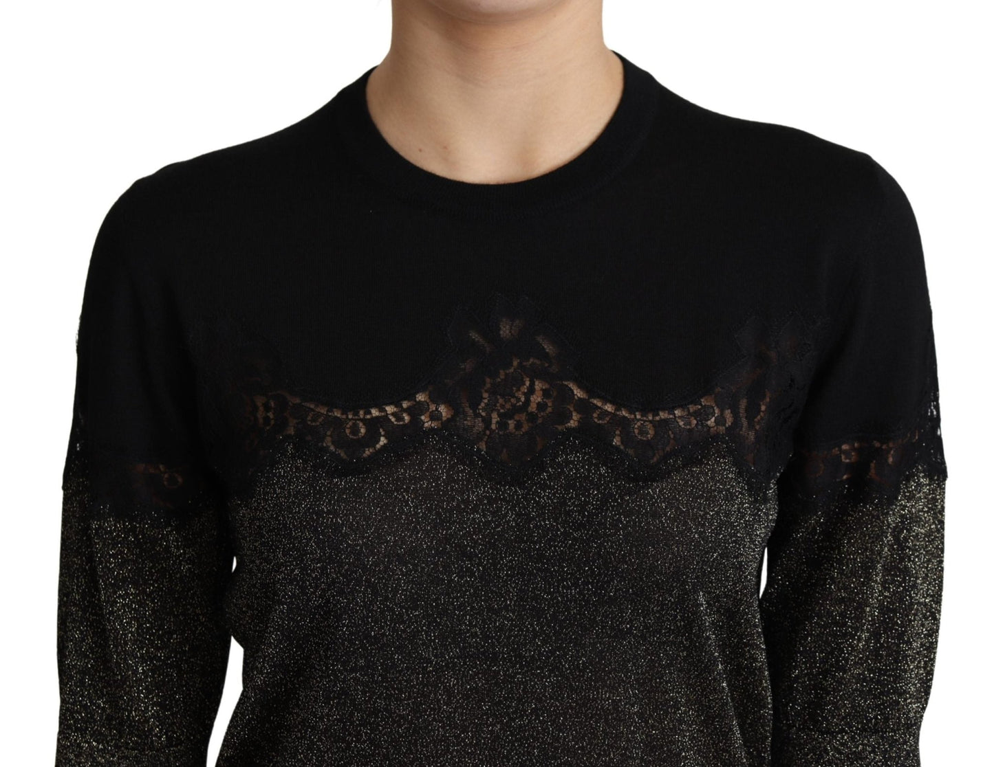 Black Shiny Lurex Lace Insert Pullover Top - coffeewithmee2Dolce & GabbanaP3866S