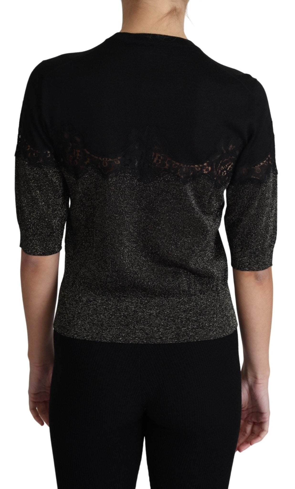 Black Shiny Lurex Lace Insert Pullover Top - coffeewithmee2Dolce & GabbanaP3866S