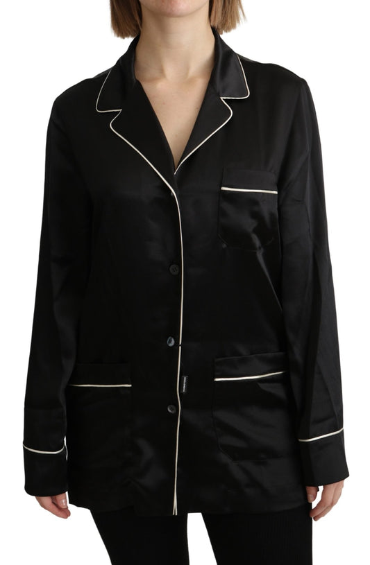 Black Shirt Silk Stretch Top Blouse - coffeewithmee2Dolce & GabbanaP5654S