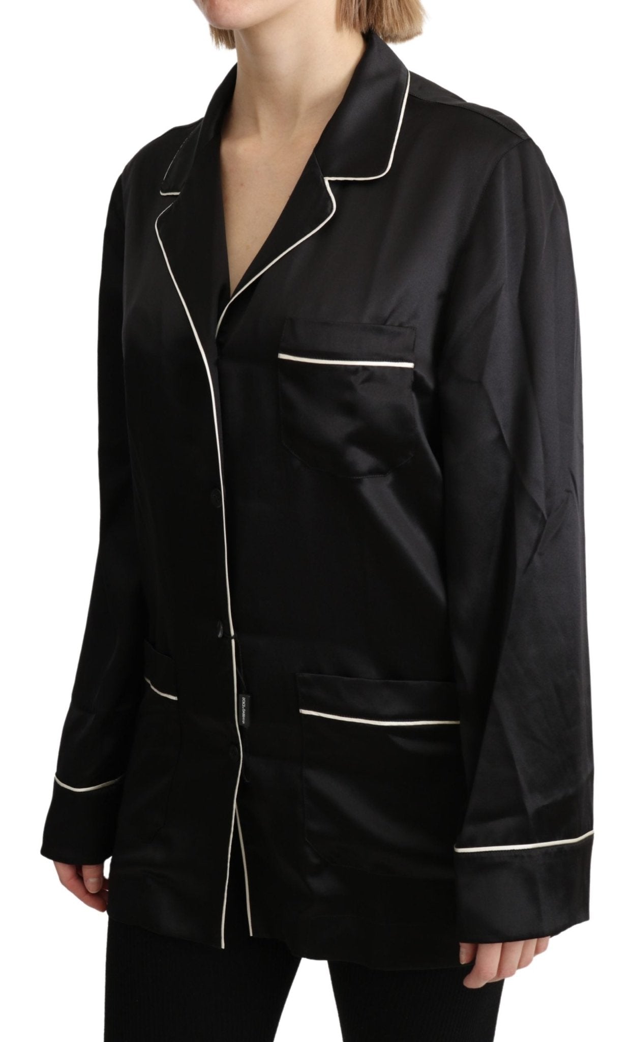 Black Shirt Silk Stretch Top Blouse - coffeewithmee2Dolce & GabbanaP5654S