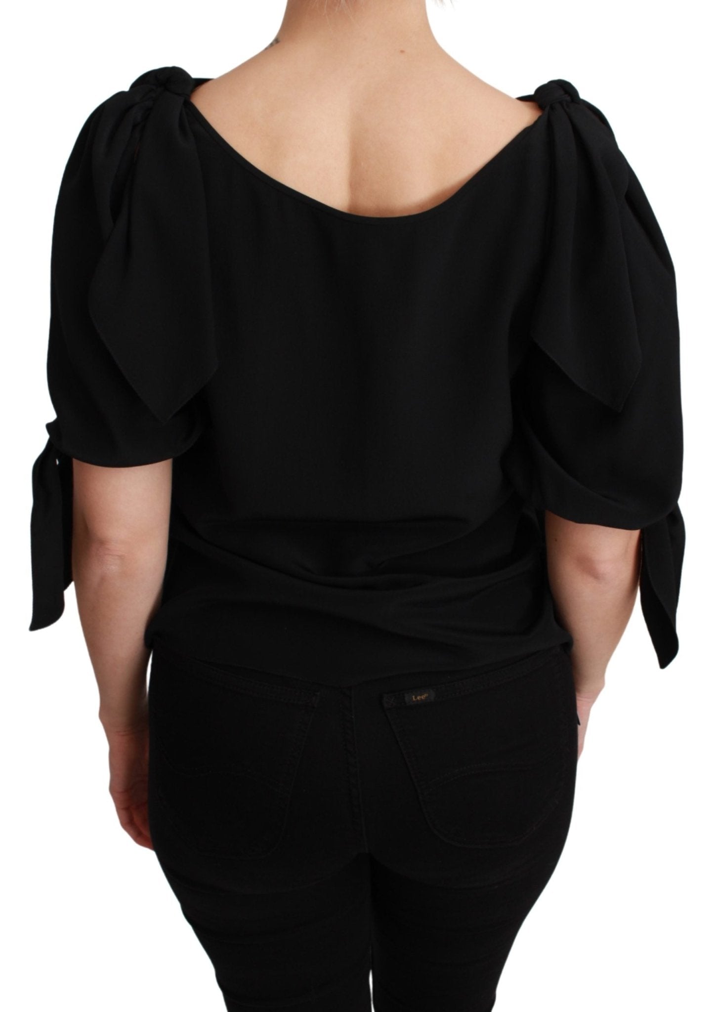 Black Short Sleeve Casual Blouse Silk Top - coffeewithmee2Dolce & GabbanaP3052S