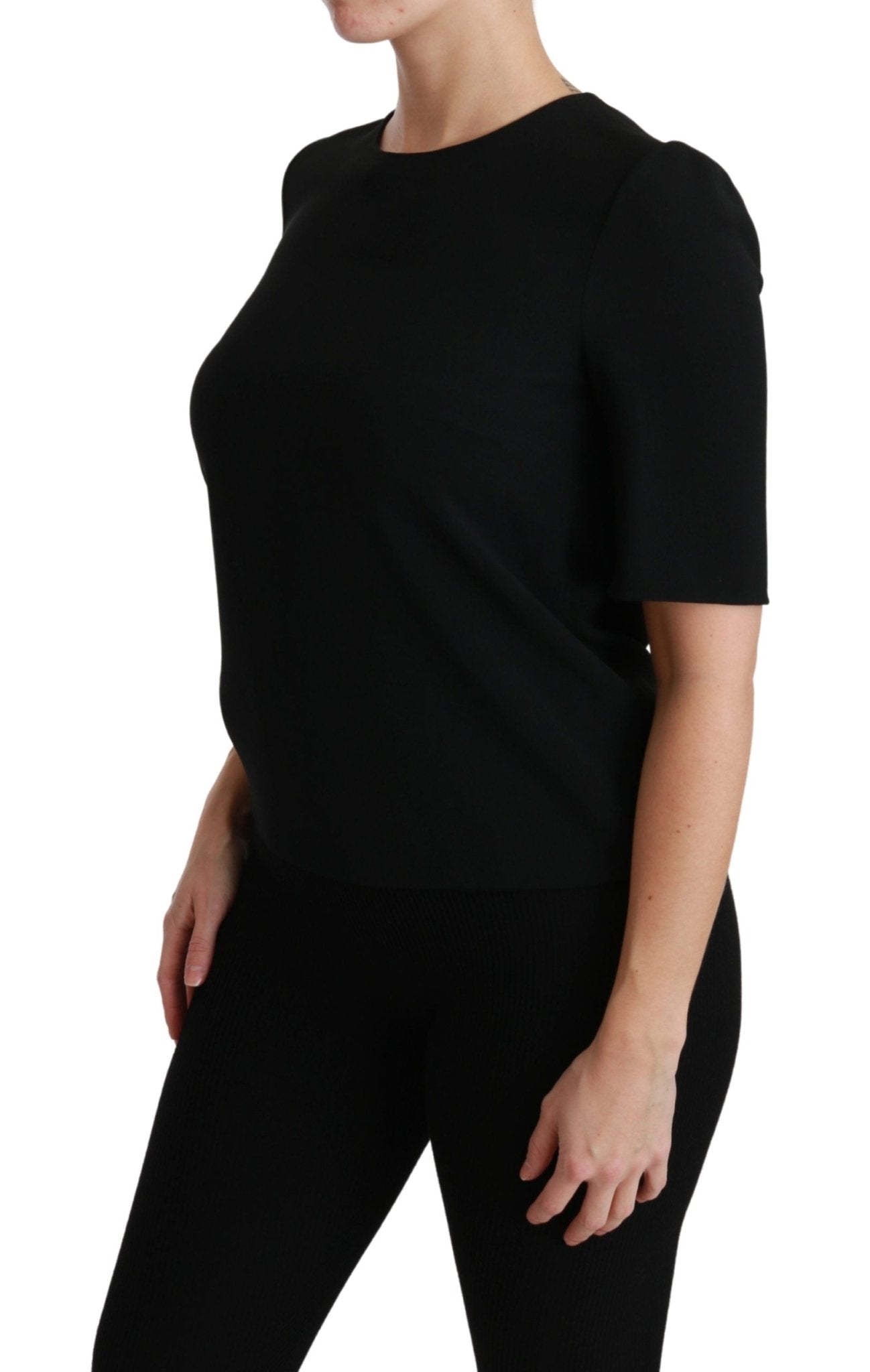 Black Short Sleeve Casual Top Stretch Blouse - coffeewithmee2Dolce & GabbanaP2887S
