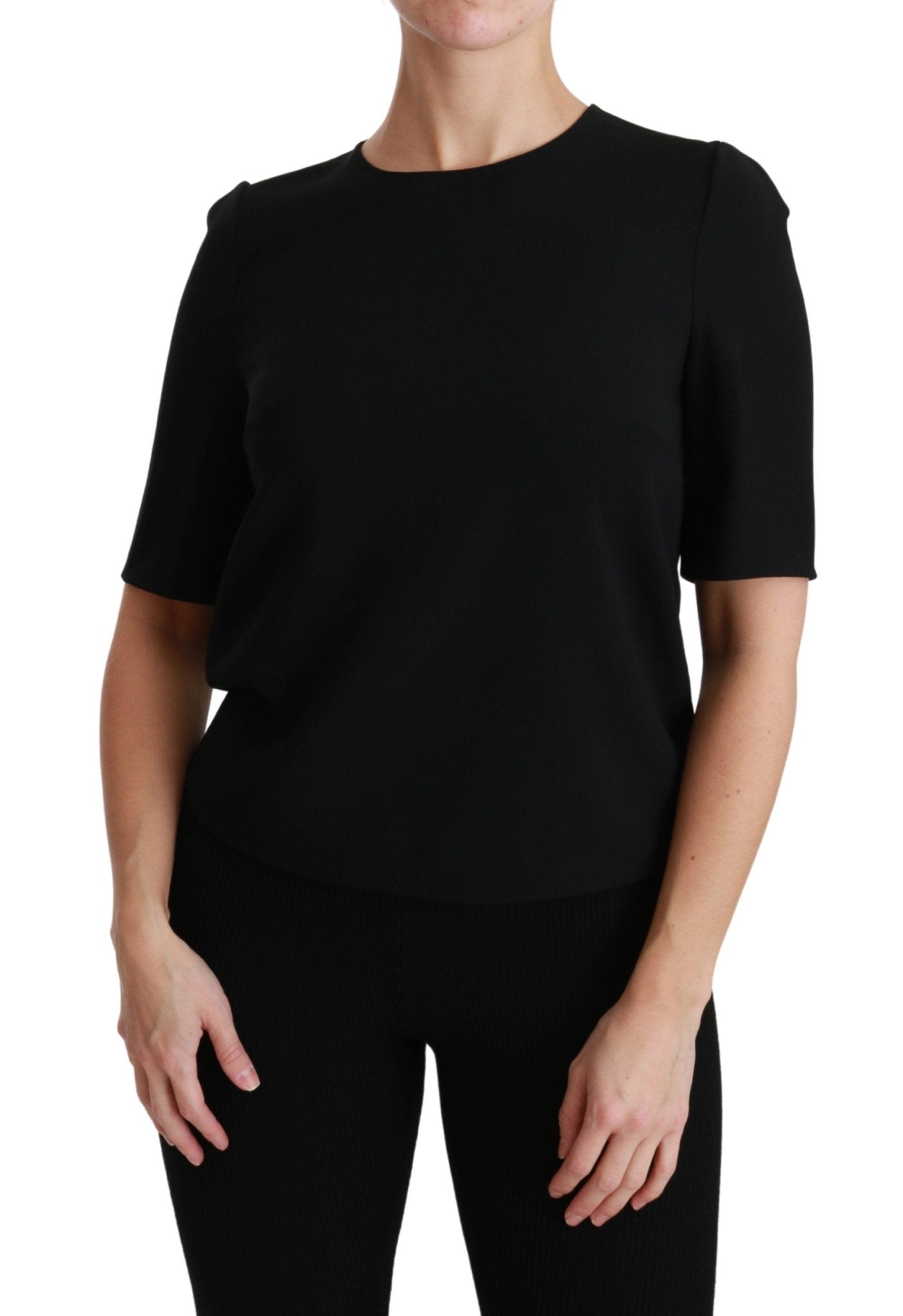 Black Short Sleeve Casual Top Stretch Blouse - coffeewithmee2Dolce & GabbanaP2887S