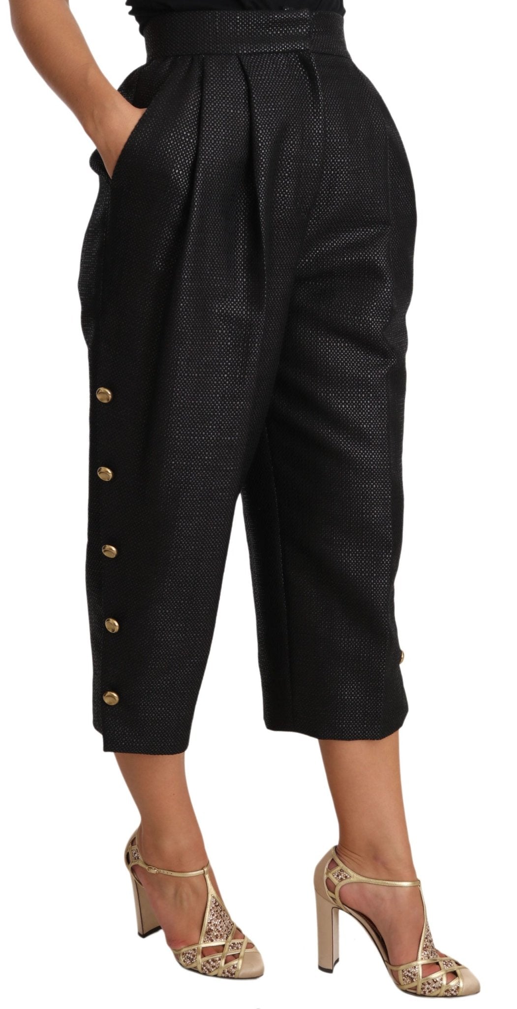 Black Side Buttons Cotton Cropped Pants - coffeewithmee2Dolce & GabbanaP1564S