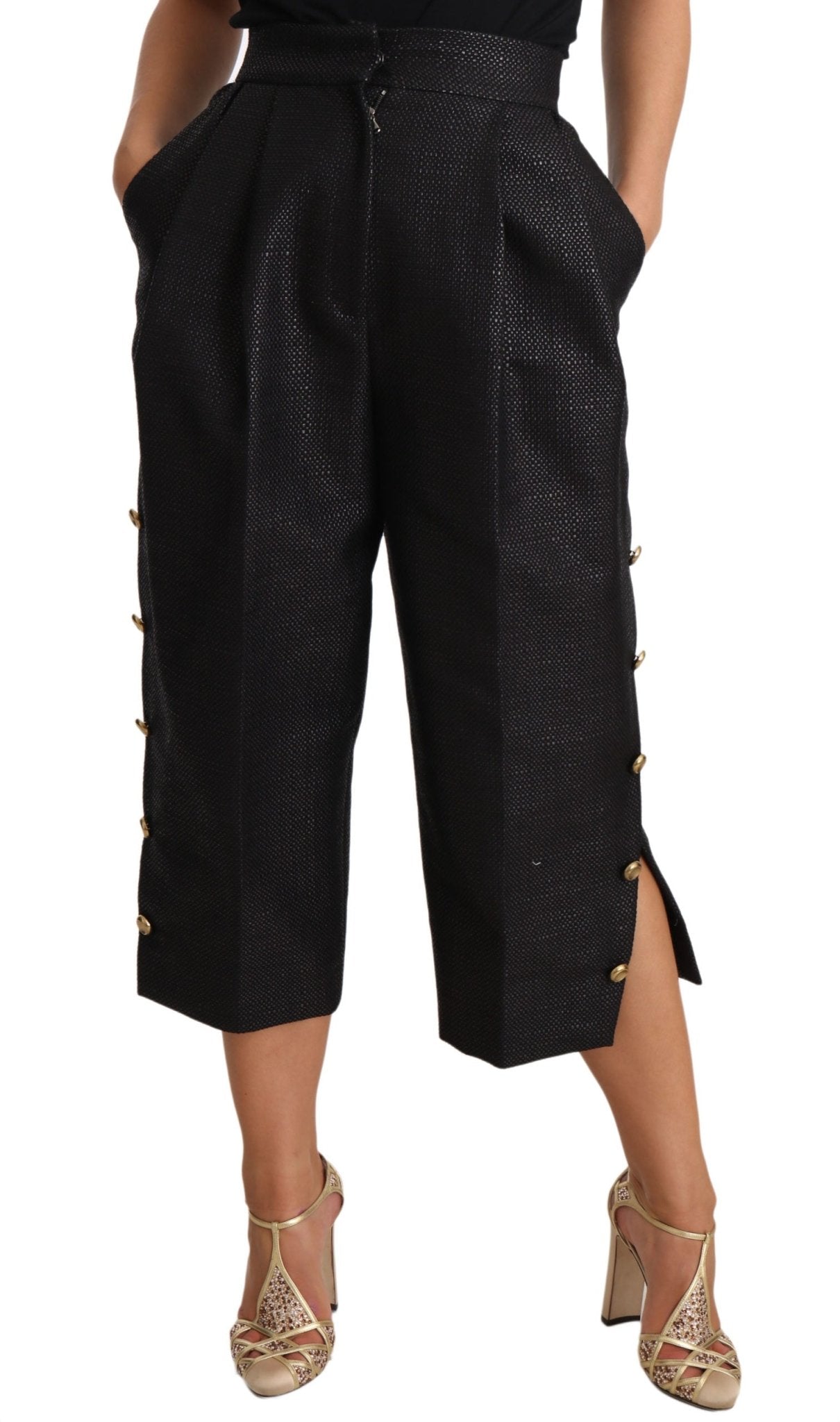 Black Side Buttons Cotton Cropped Pants - coffeewithmee2Dolce & GabbanaP1564S