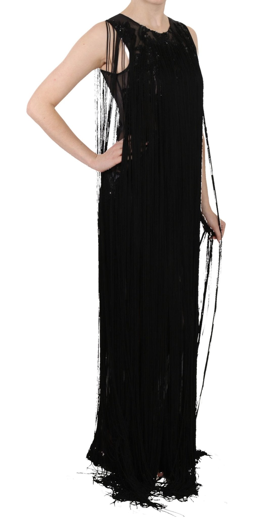 Black Silk Beaded Sequined Sheer Dress - coffeewithmee2John RichmondP2416S