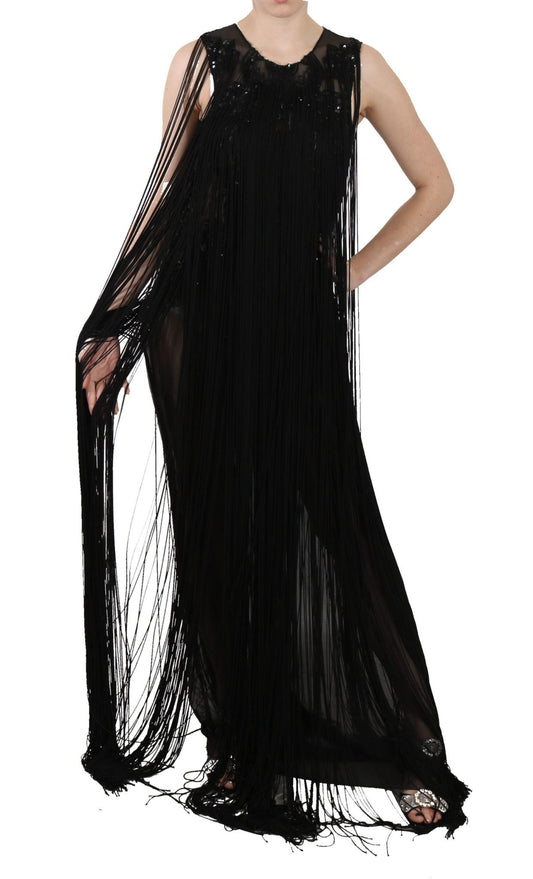 Black Silk Beaded Sequined Sheer Dress - coffeewithmee2John RichmondP2416S