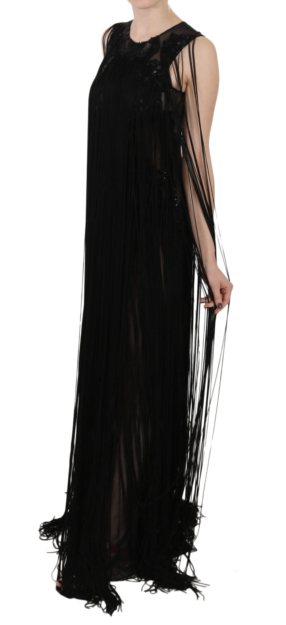 Black Silk Beaded Sequined Sheer Dress - coffeewithmee2John RichmondP2416S