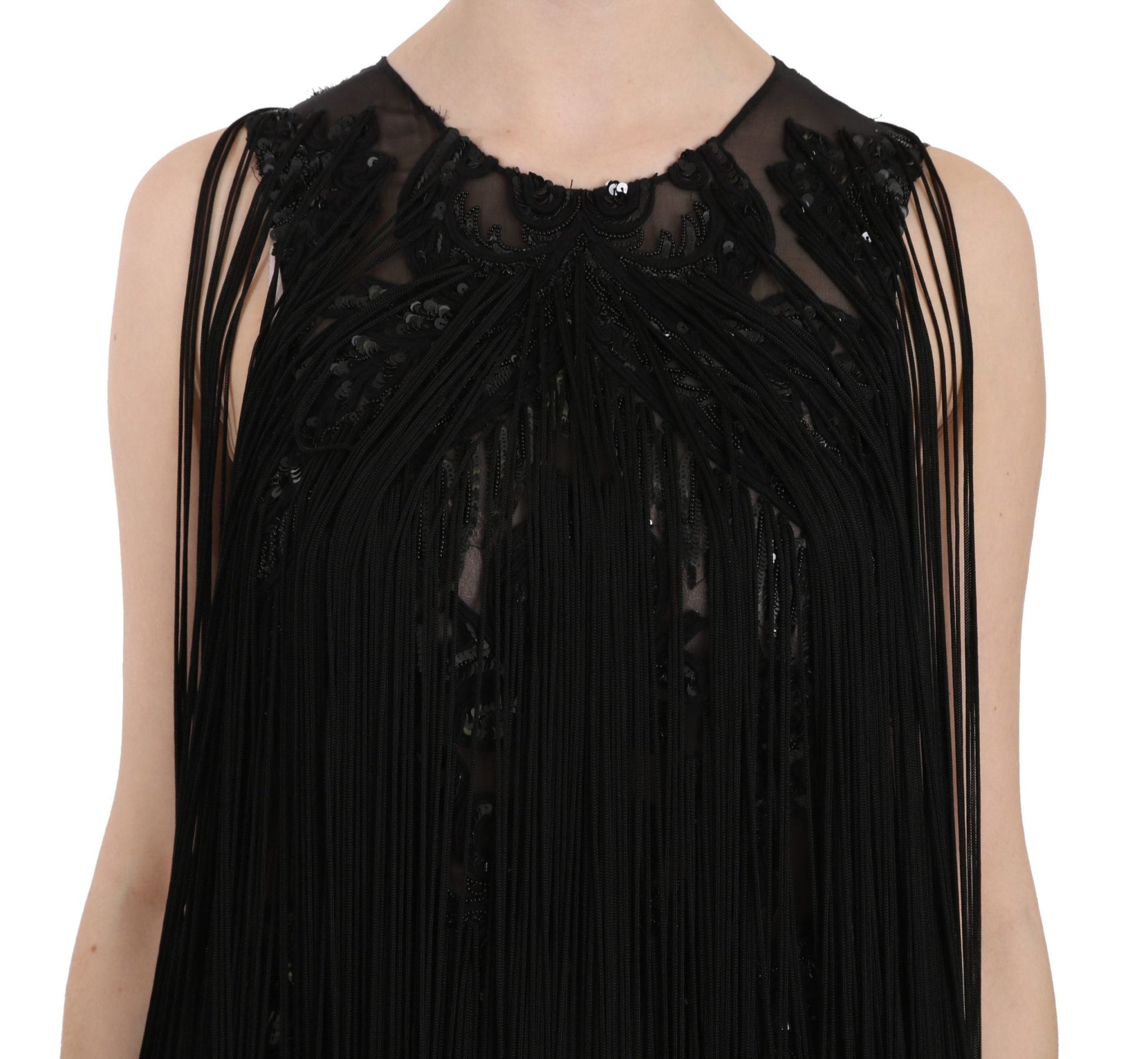 Black Silk Beaded Sequined Sheer Dress - coffeewithmee2John RichmondP2416S