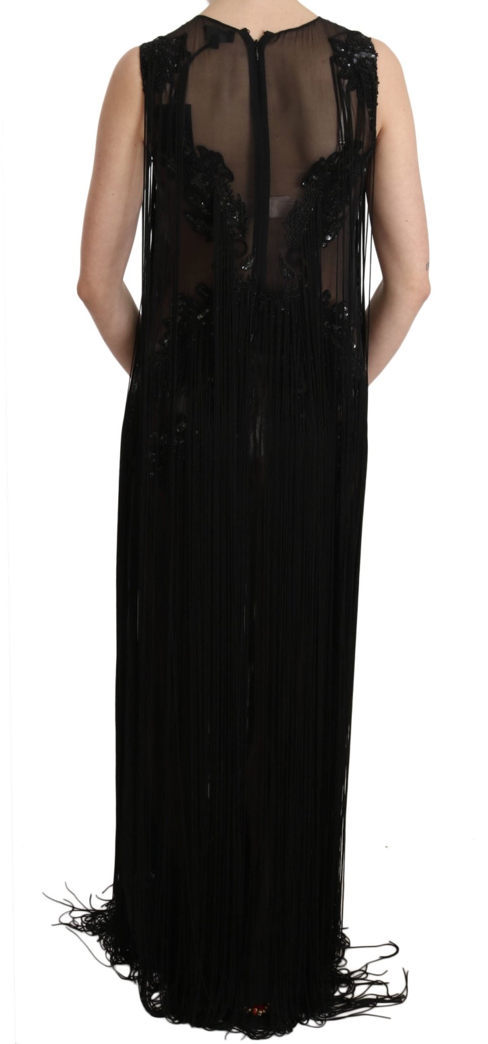 Black Silk Beaded Sequined Sheer Dress - coffeewithmee2John RichmondP2416S