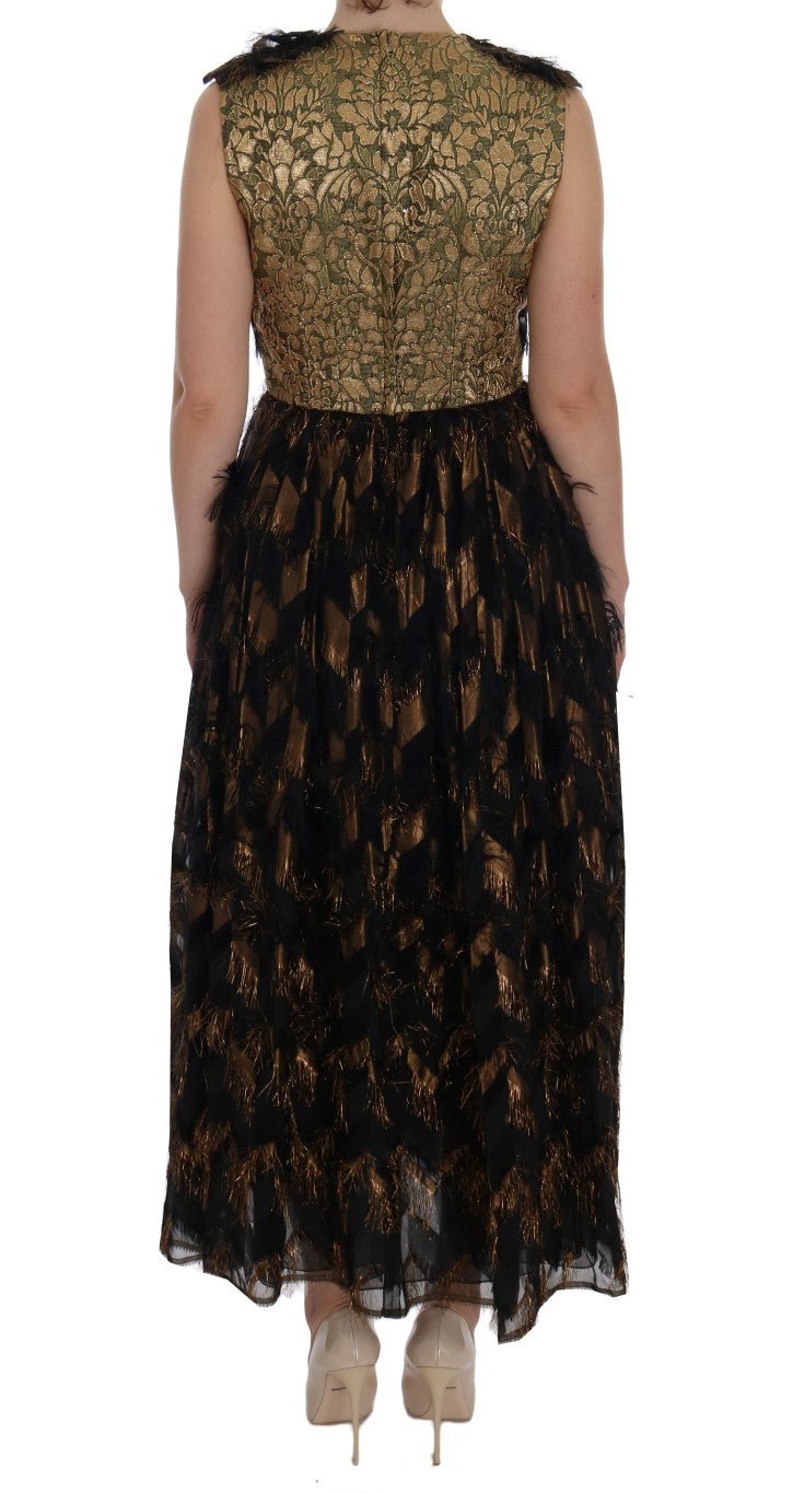 Black Silk Brown Fringes A-Line Dress - coffeewithmee2Dolce & GabbanaP1970S
