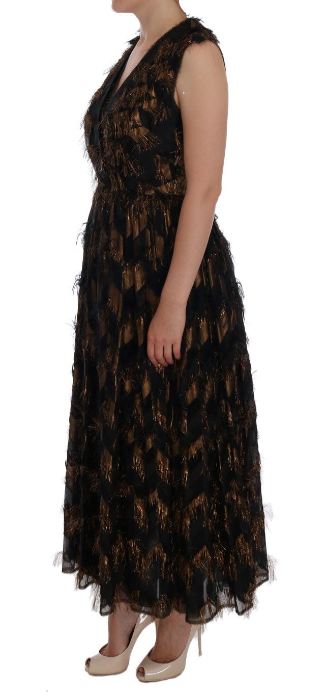 Black Silk Brown Fringes A-Line Dress - coffeewithmee2Dolce & GabbanaP1970S