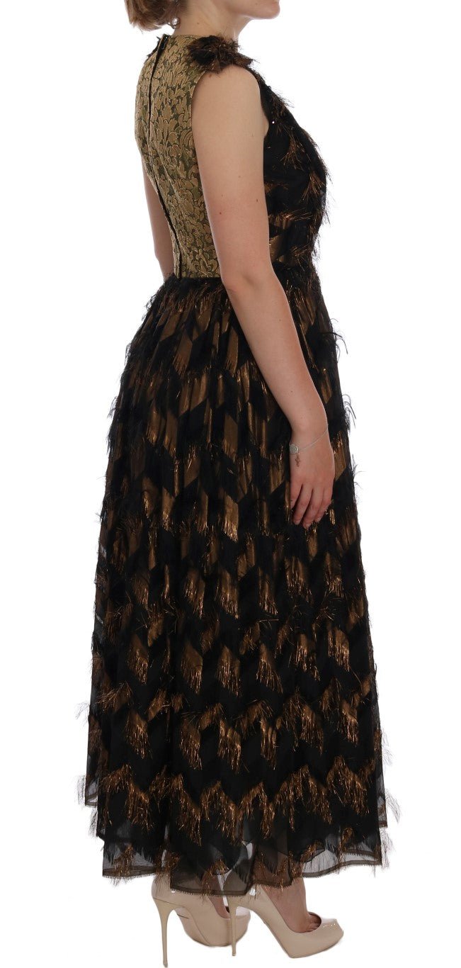 Black Silk Brown Fringes A-Line Dress - coffeewithmee2Dolce & GabbanaP1970S