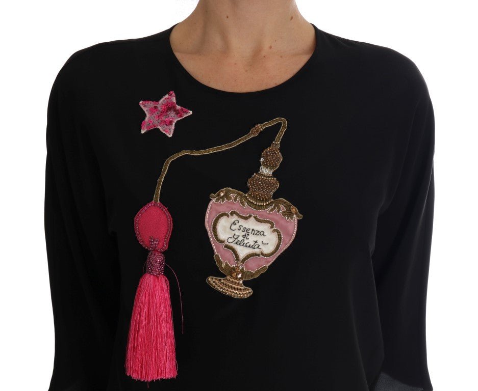 Black Silk Fairy Tale Top Crystal Blouse - coffeewithmee2Dolce & GabbanaP1337S