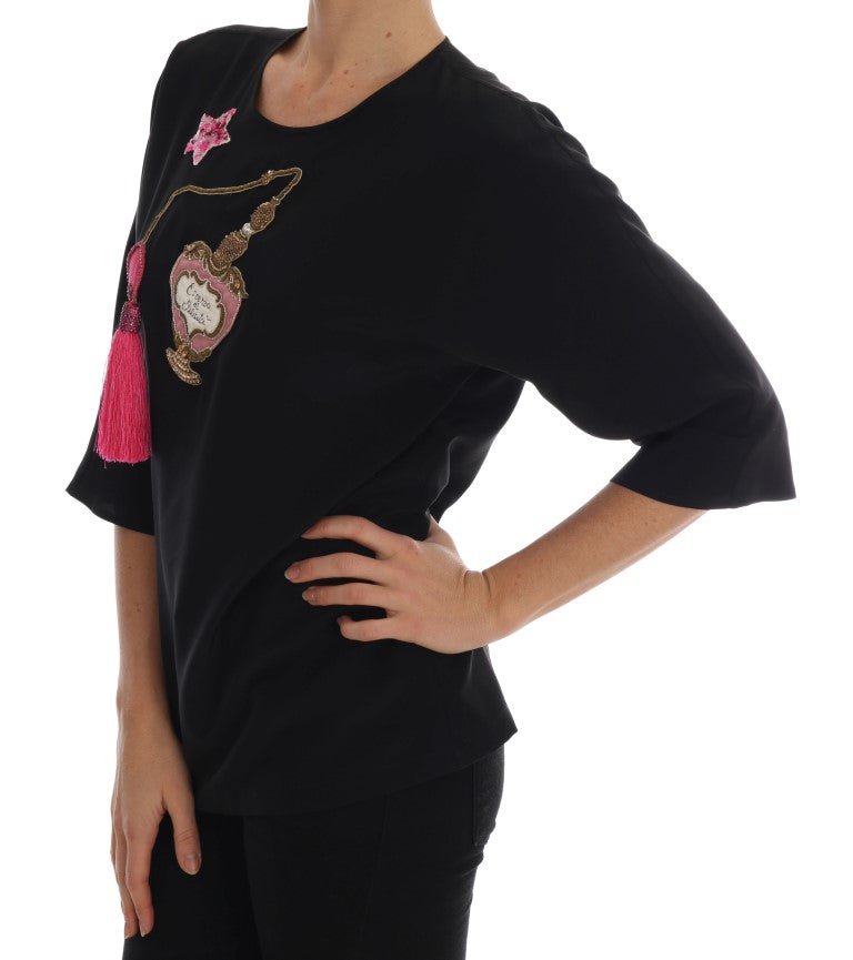 Black Silk Fairy Tale Top Crystal Blouse - coffeewithmee2Dolce & GabbanaP1337S