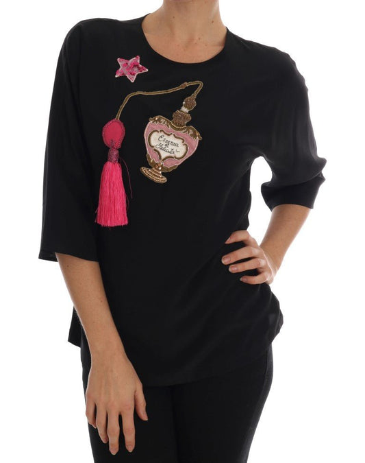 Black Silk Fairy Tale Top Crystal Blouse - coffeewithmee2Dolce & GabbanaP1337S
