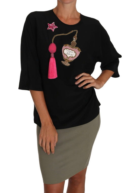 Black Silk Fairy Tale Top Crystal Blouse T-shirt - coffeewithmee2Dolce & GabbanaP1448S
