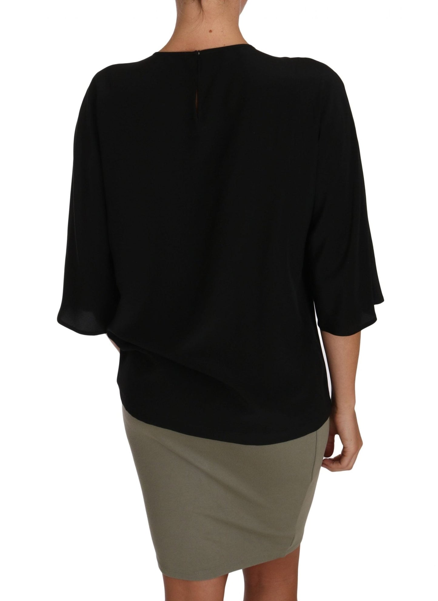 Black Silk Fairy Tale Top Crystal Blouse T-shirt - coffeewithmee2Dolce & GabbanaP1448S