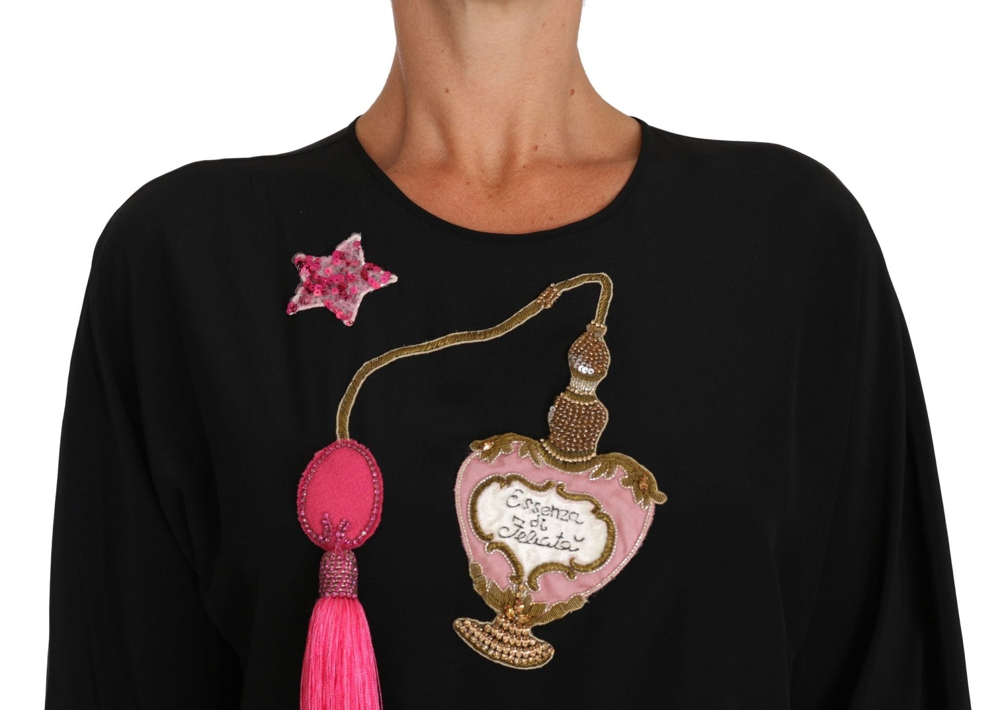 Black Silk Fairy Tale Top Crystal Blouse T-shirt - coffeewithmee2Dolce & GabbanaP1448S