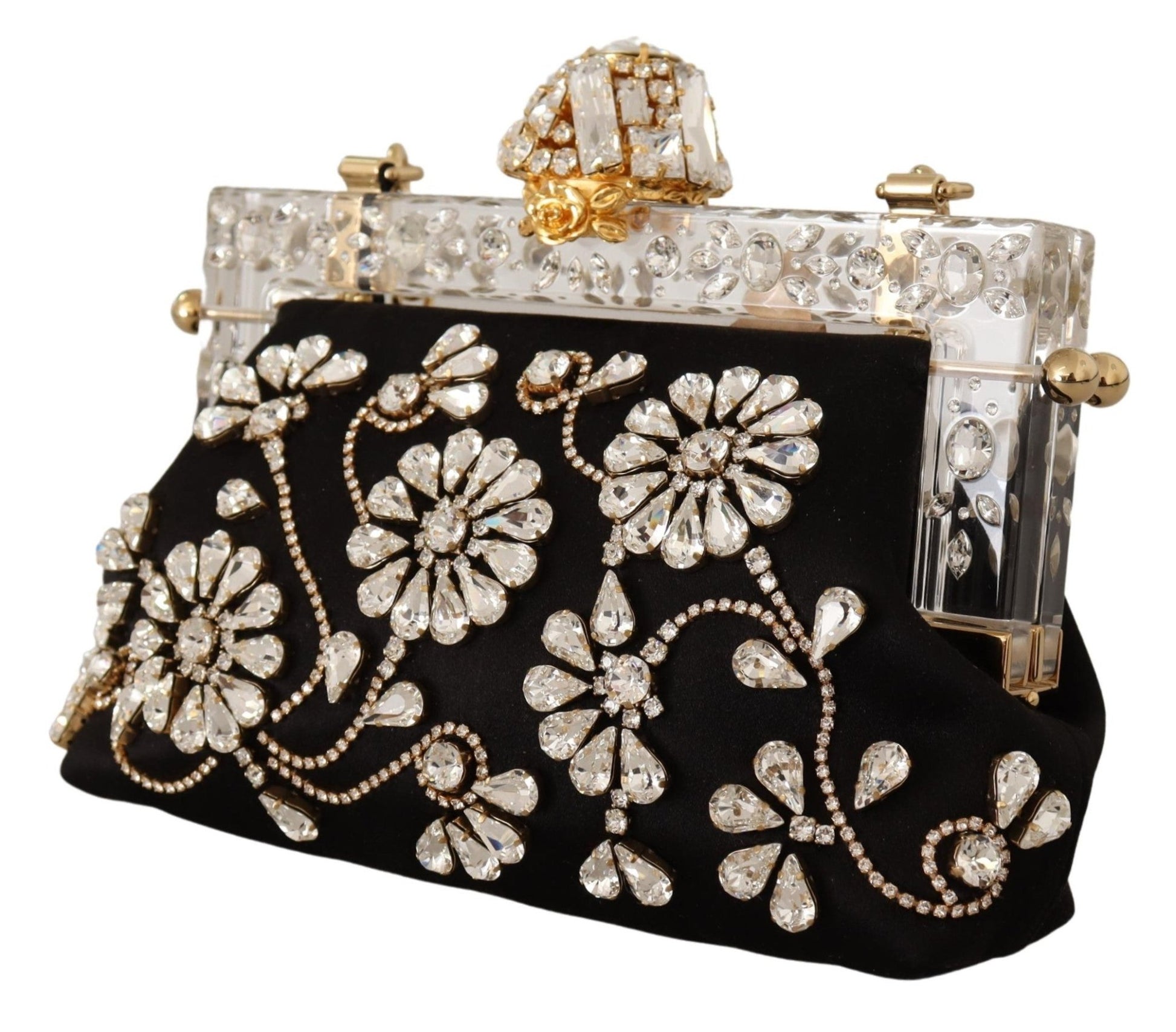 Black Silk Floral Crystal Clutch Evening VANDA Bag - coffeewithmee2Dolce & GabbanaP0393S