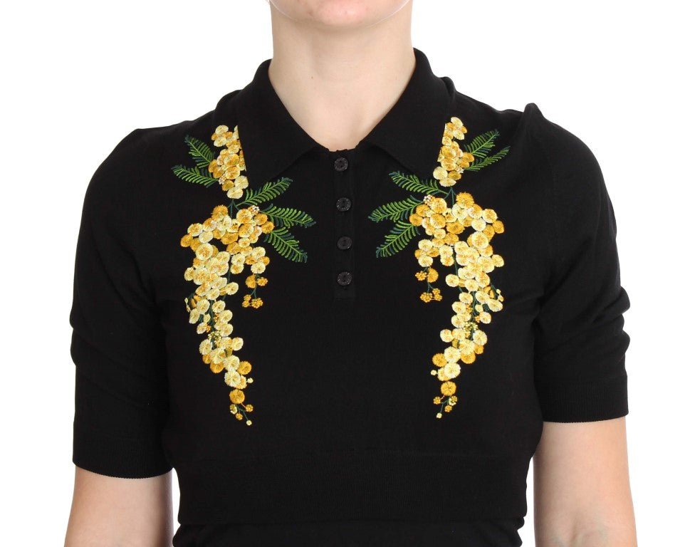 Black Silk Floral Embroidered Polo Top - coffeewithmee2Dolce & GabbanaP1106S