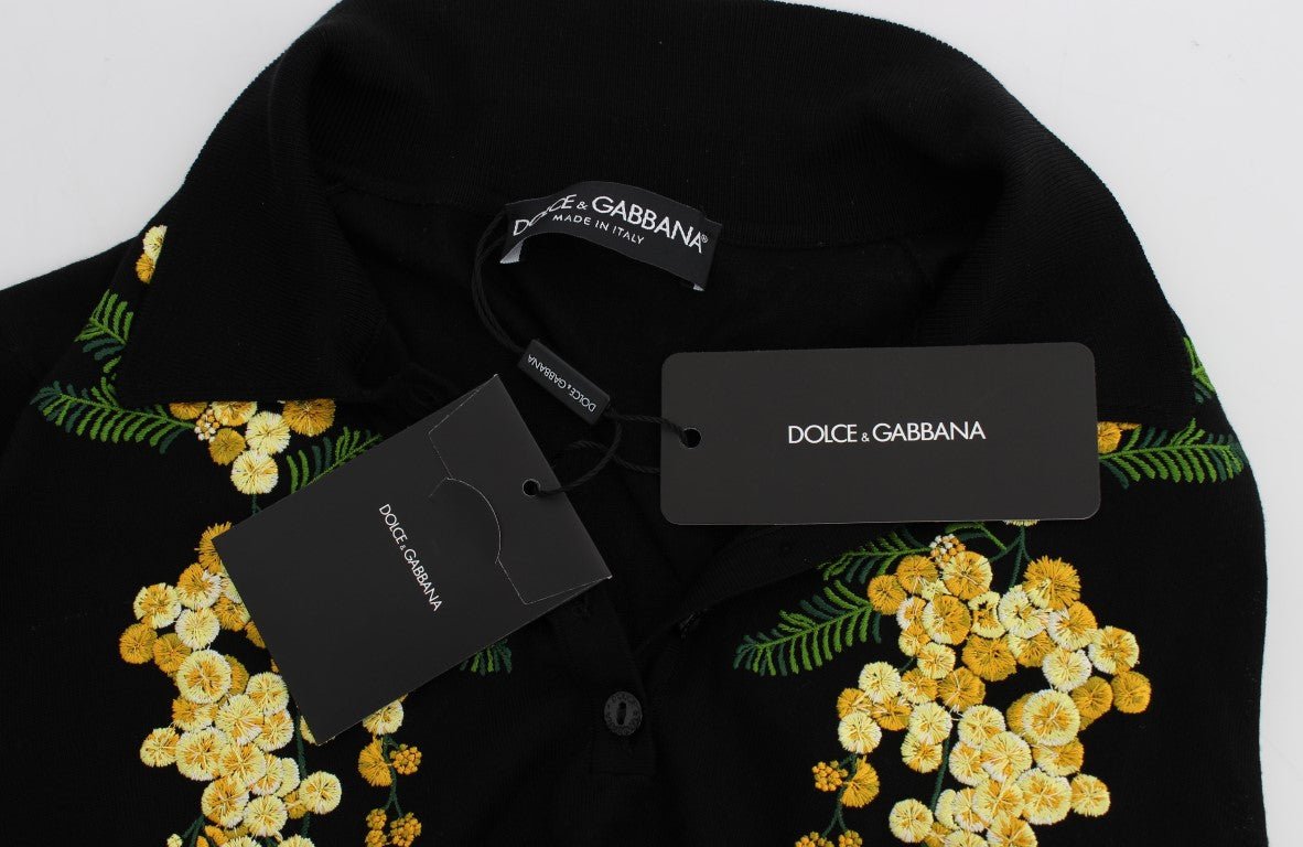 Black Silk Floral Embroidered Polo Top - coffeewithmee2Dolce & GabbanaP1106S