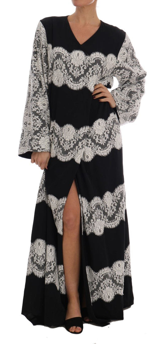 Black Silk Floral Lace Kaftan Dress - coffeewithmee2Dolce & GabbanaP1312S