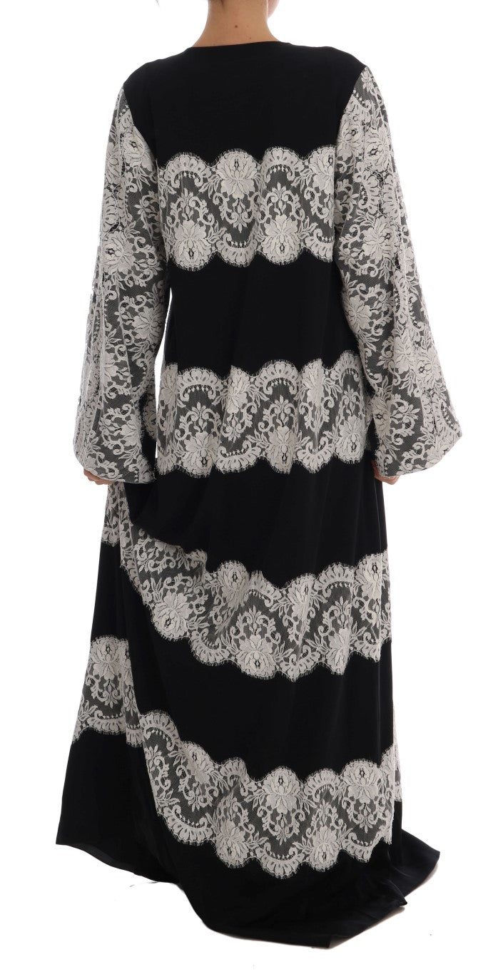 Black Silk Floral Lace Kaftan Dress - coffeewithmee2Dolce & GabbanaP1312S