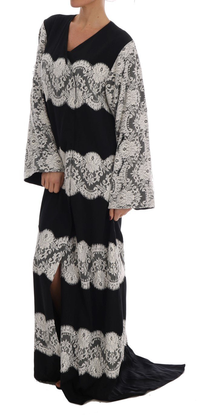 Black Silk Floral Lace Kaftan Dress - coffeewithmee2Dolce & GabbanaP1312S