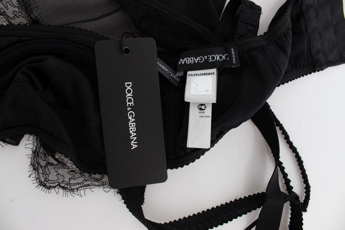 Black Silk Floral Lace Lingerie Top - coffeewithmee2Dolce & GabbanaP1673S