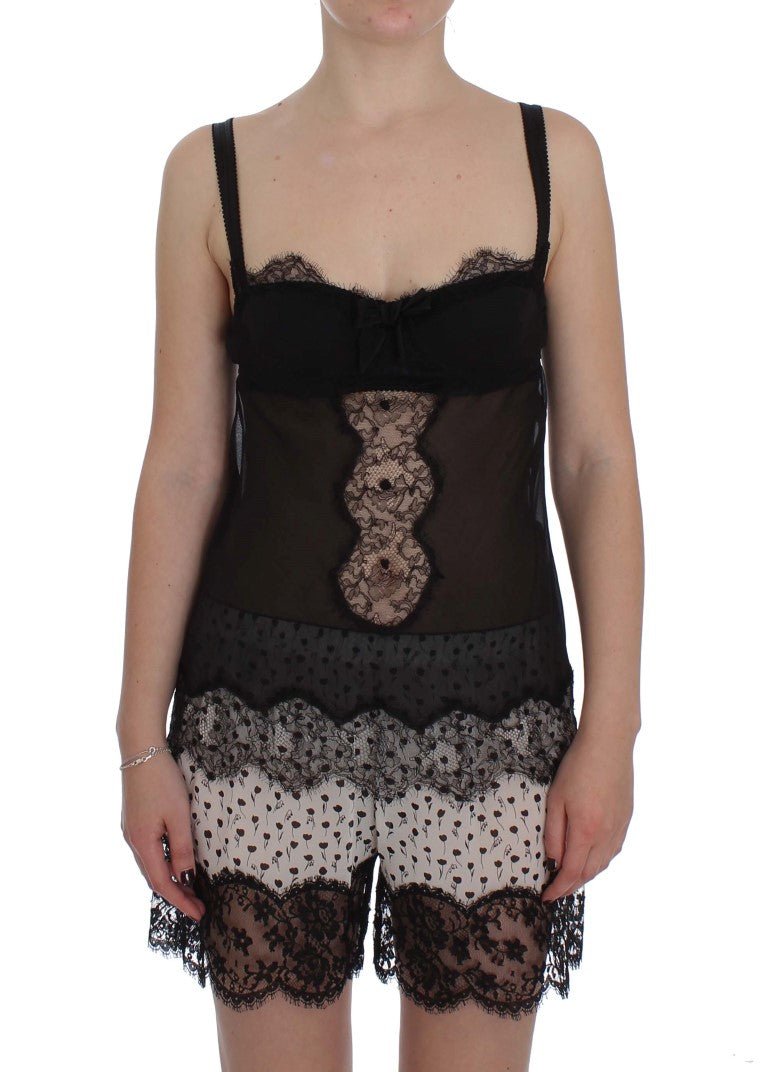 Black Silk Floral Lace Lingerie Top - coffeewithmee2Dolce & GabbanaP1673S