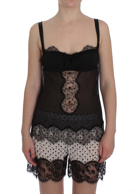 Black Silk Floral Lace Lingerie Top - coffeewithmee2Dolce & GabbanaP1673S