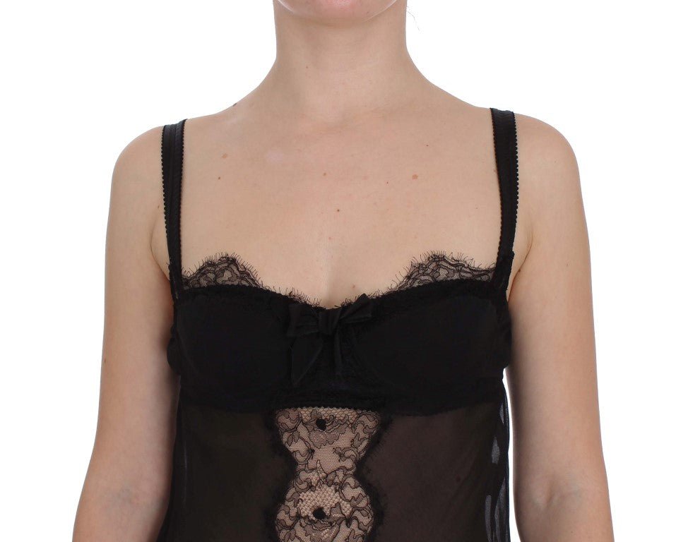 Black Silk Floral Lace Lingerie Top - coffeewithmee2Dolce & GabbanaP1673S