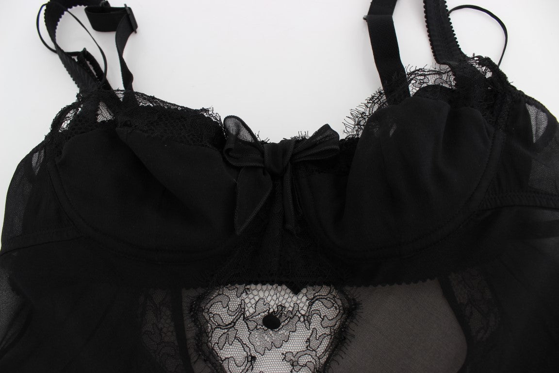 Black Silk Floral Lace Lingerie Top - coffeewithmee2Dolce & GabbanaP1673S