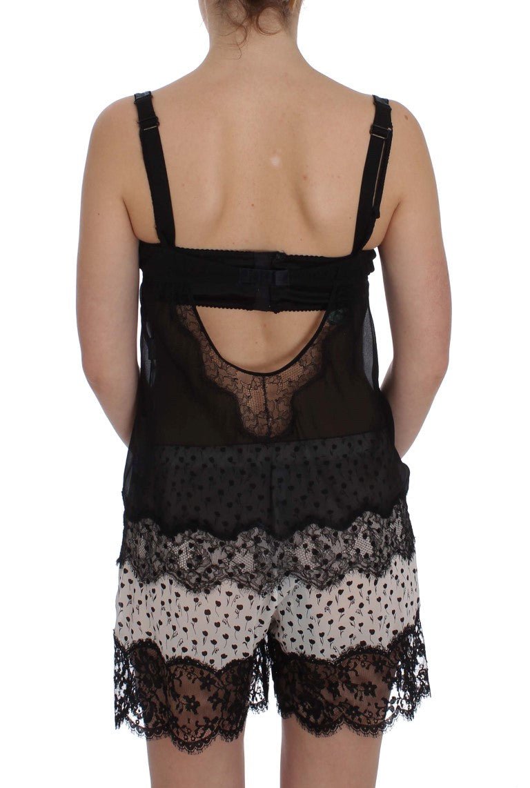 Black Silk Floral Lace Lingerie Top - coffeewithmee2Dolce & GabbanaP1673S