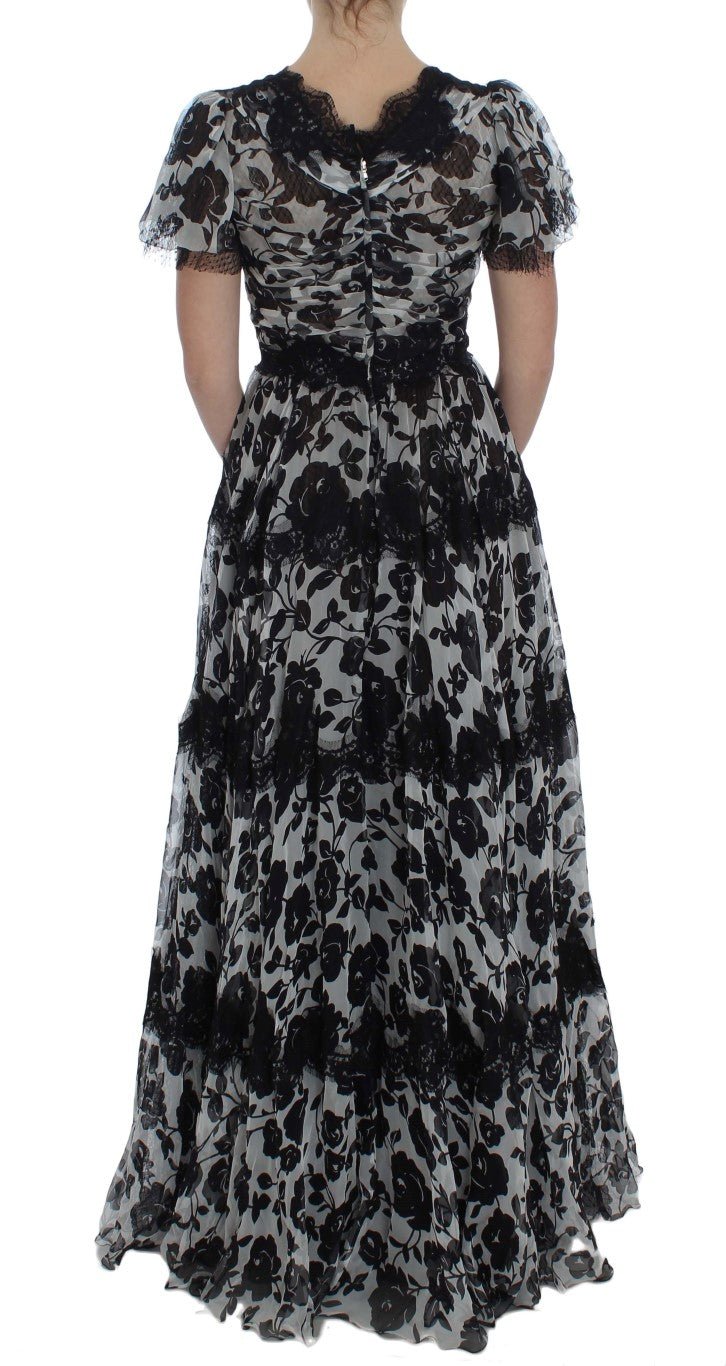 Black Silk Floral Lace Ricamo Ball Maxi Dress - coffeewithmee2Dolce & GabbanaP1011S