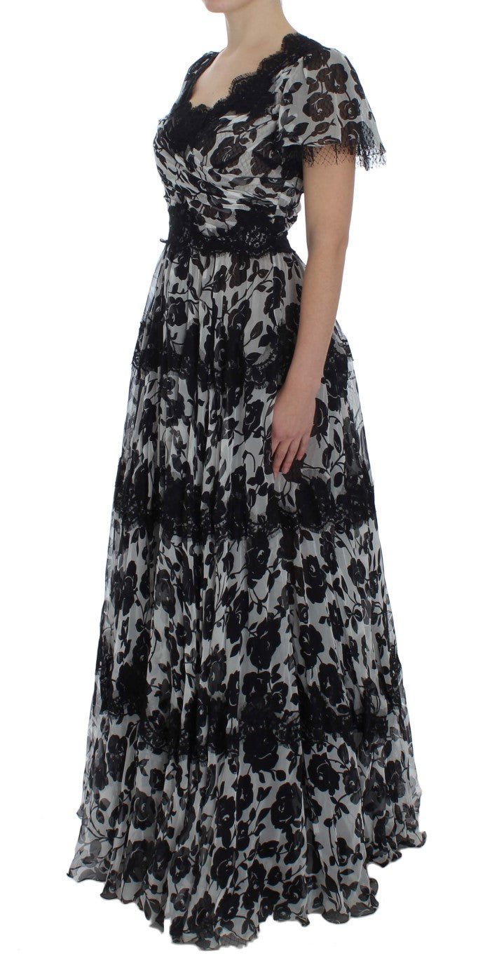 Black Silk Floral Lace Ricamo Ball Maxi Dress - coffeewithmee2Dolce & GabbanaP1011S