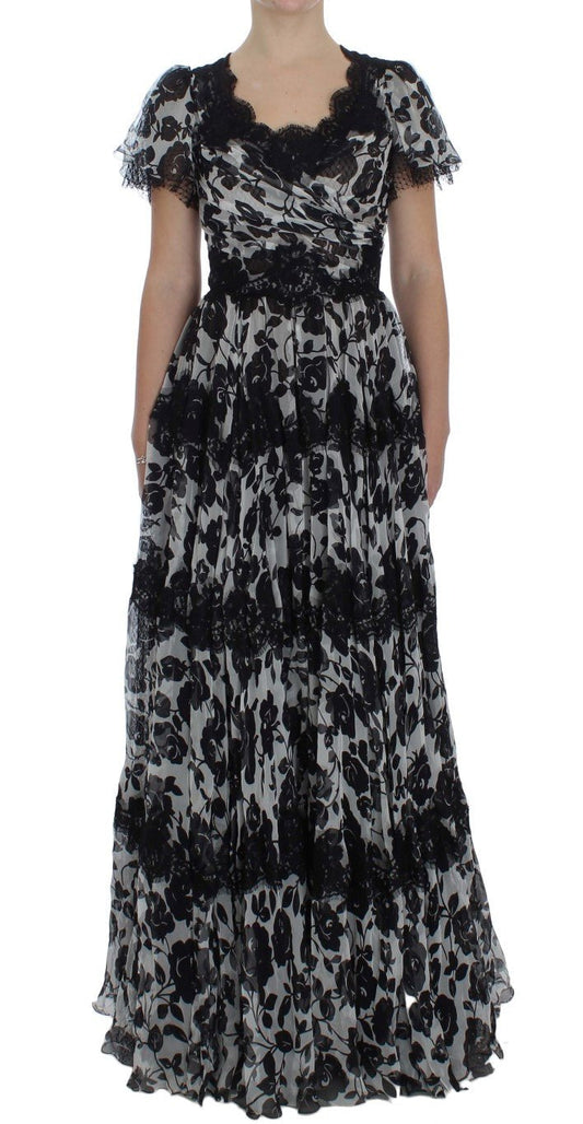 Black Silk Floral Lace Ricamo Ball Maxi Dress - coffeewithmee2Dolce & GabbanaP1011S