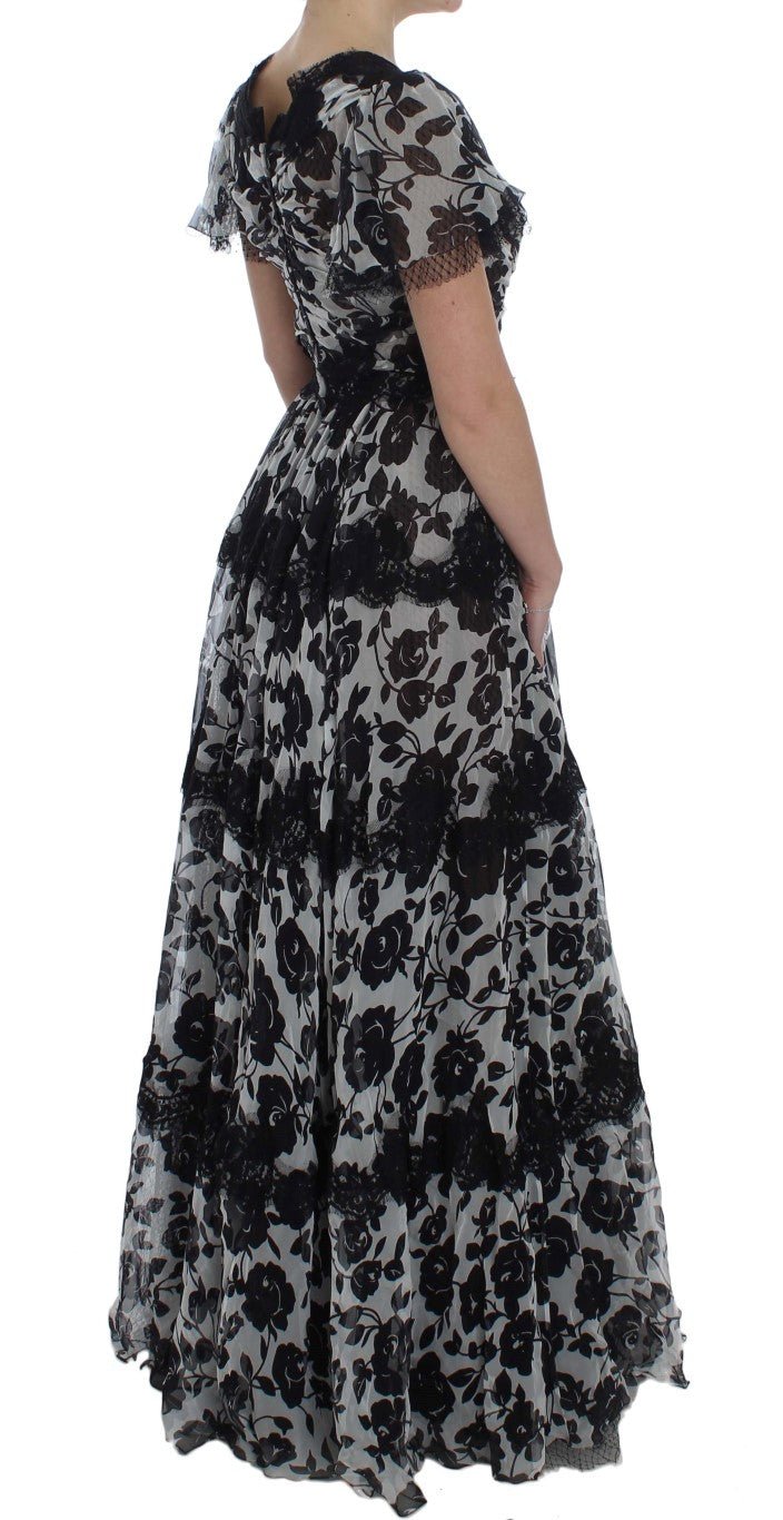 Black Silk Floral Lace Ricamo Ball Maxi Dress - coffeewithmee2Dolce & GabbanaP1011S
