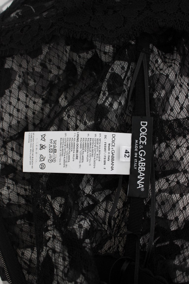 Black Silk Floral Lace Ricamo Ball Maxi Dress - coffeewithmee2Dolce & GabbanaP1011S