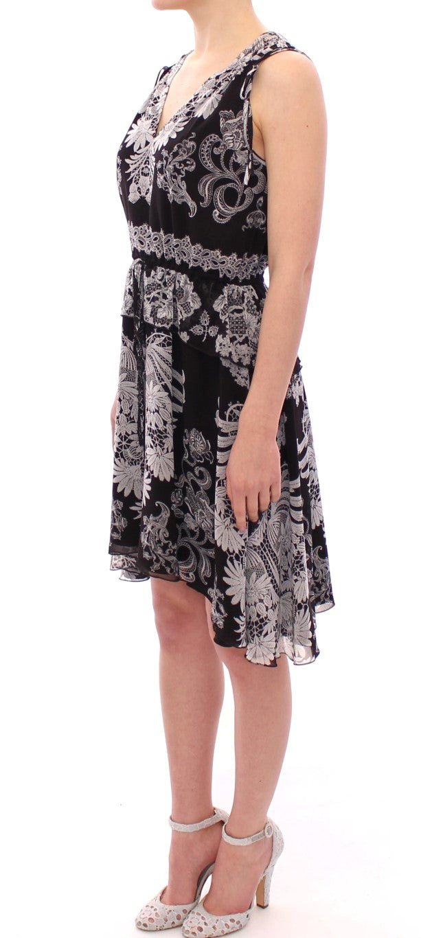 Black Silk Floral Pattern Shift Coctail Dress - coffeewithmee2Sachin & BabiP1216S