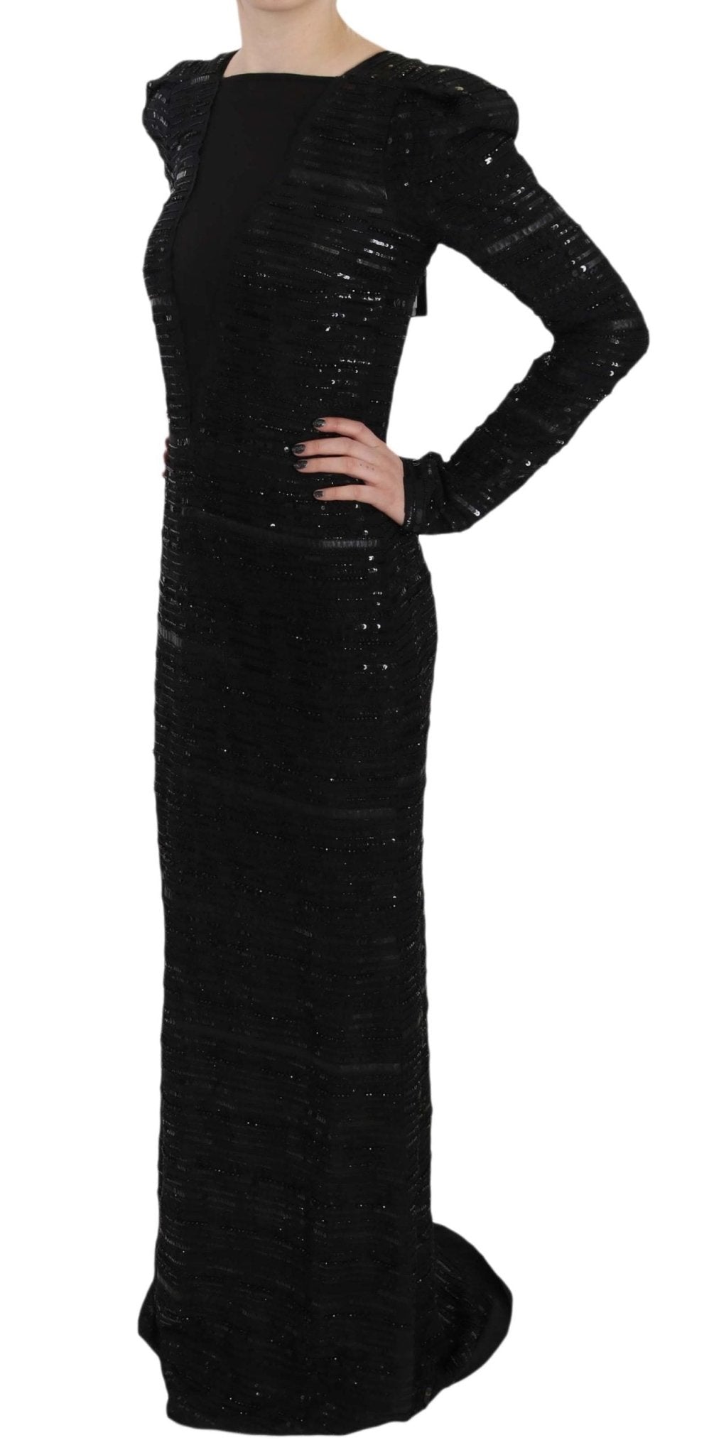 Black Silk Full Length Sequined Gown Dress - coffeewithmee2John RichmondP2401S