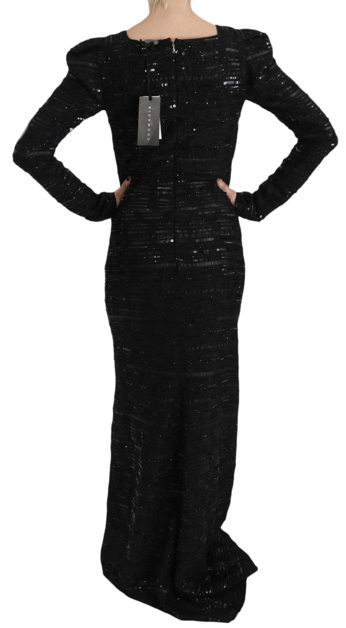 Black Silk Full Length Sequined Gown Dress - coffeewithmee2John RichmondP2401S
