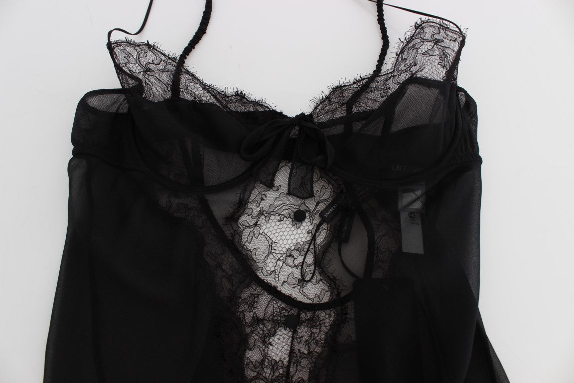 Black Silk Lace Babydoll Lingerie Top - coffeewithmee2Dolce & GabbanaP1156S