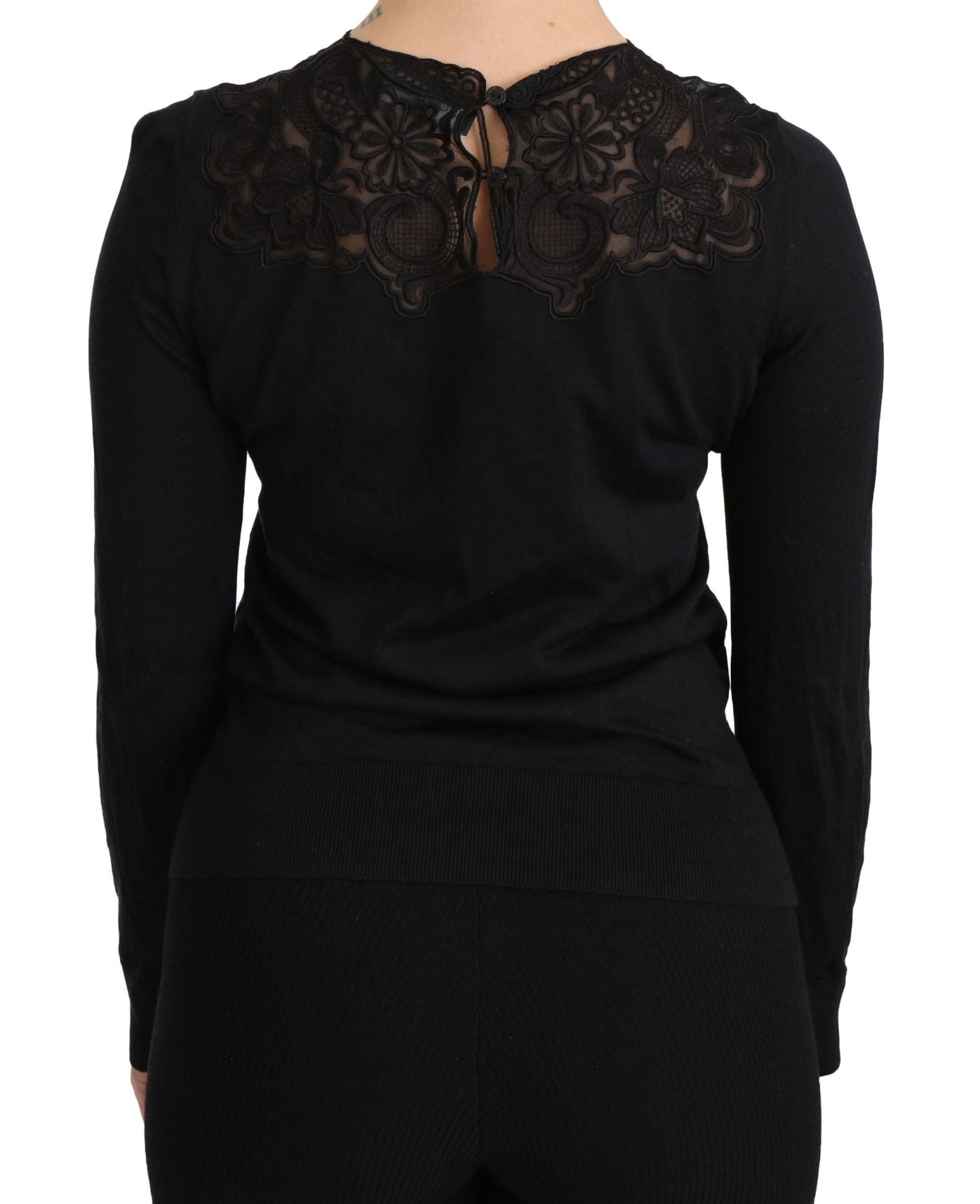 Black Silk Lace Crew Neck Long Sleeve Blouse - coffeewithmee2Dolce & GabbanaP2727S