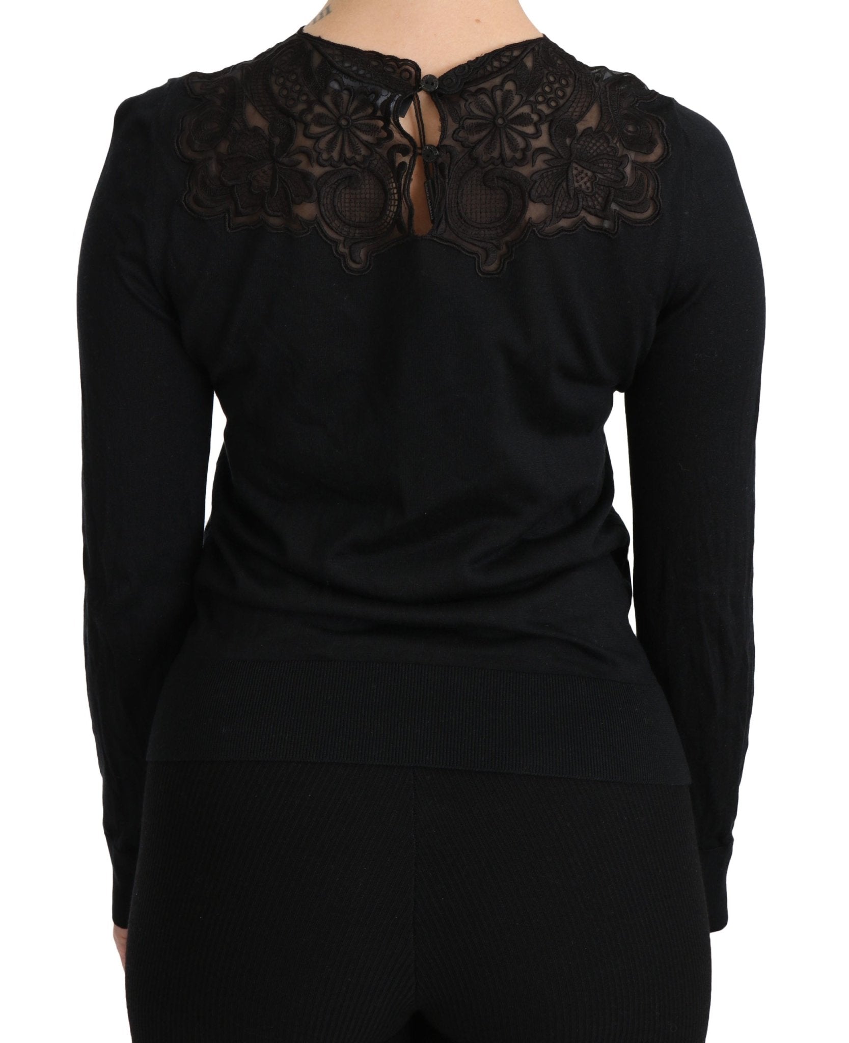 Black Silk Lace Crew Neck Long Sleeve Blouse - coffeewithmee2Dolce & GabbanaP2727S