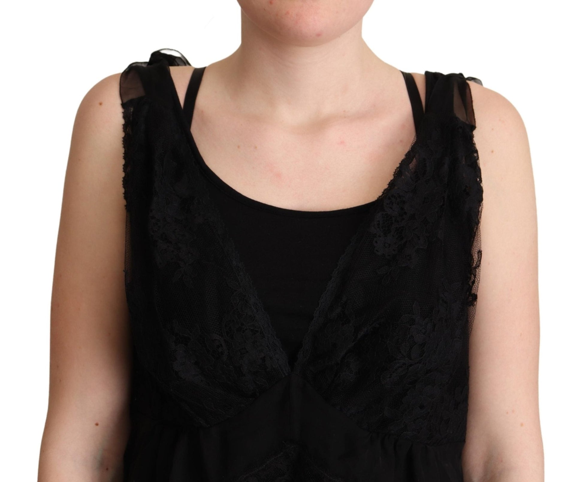 Black Silk Lace Trim Camisole Tank Top - coffeewithmee2Dolce & GabbanaP5067S