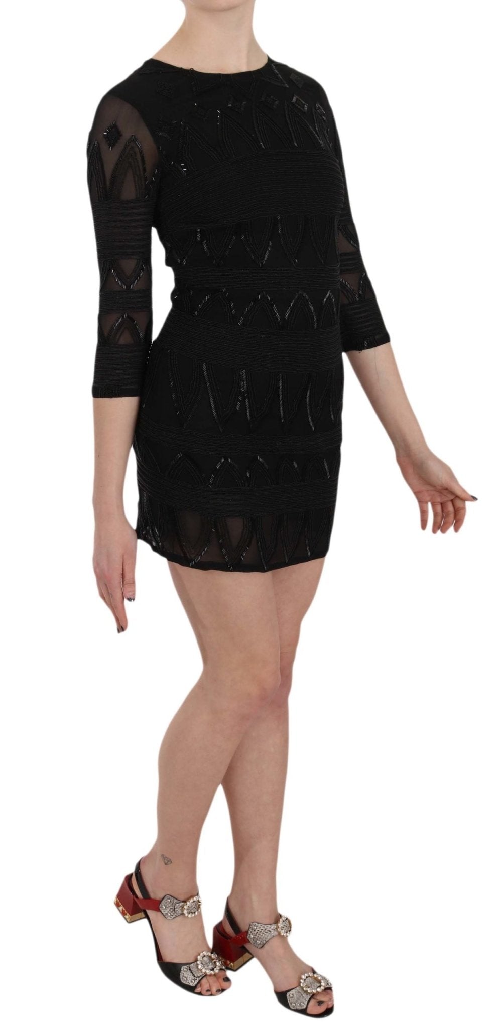 Black Silk Sequined Mini Shift Gown - coffeewithmee2John RichmondP2402S