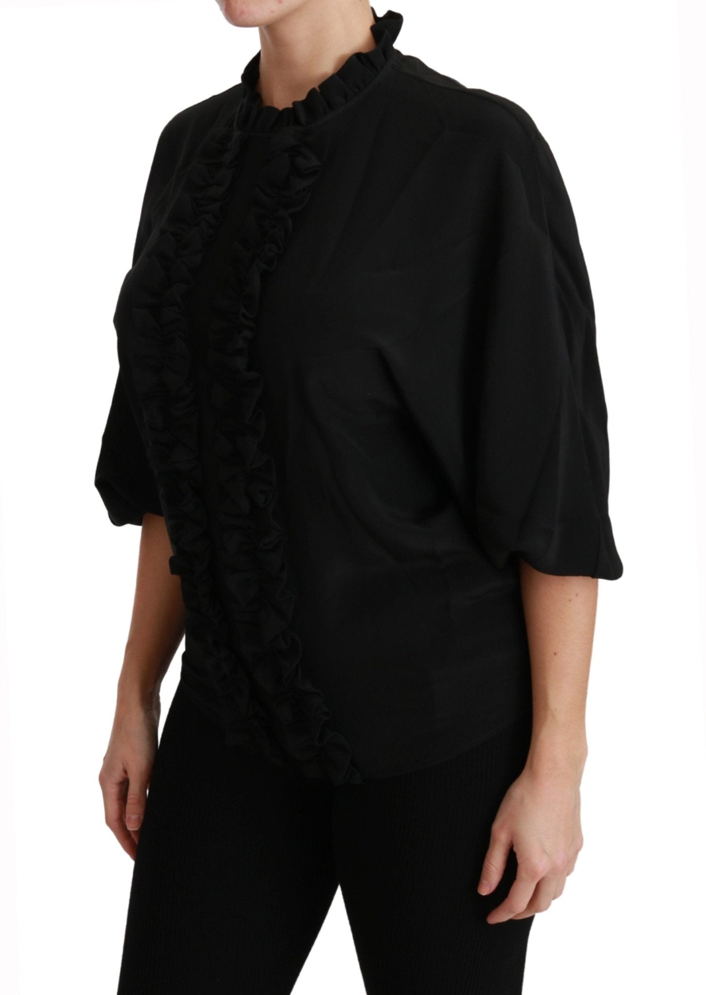 Black Silk Shirt Ruffled Top Blouse - coffeewithmee2Dolce & GabbanaP2878S