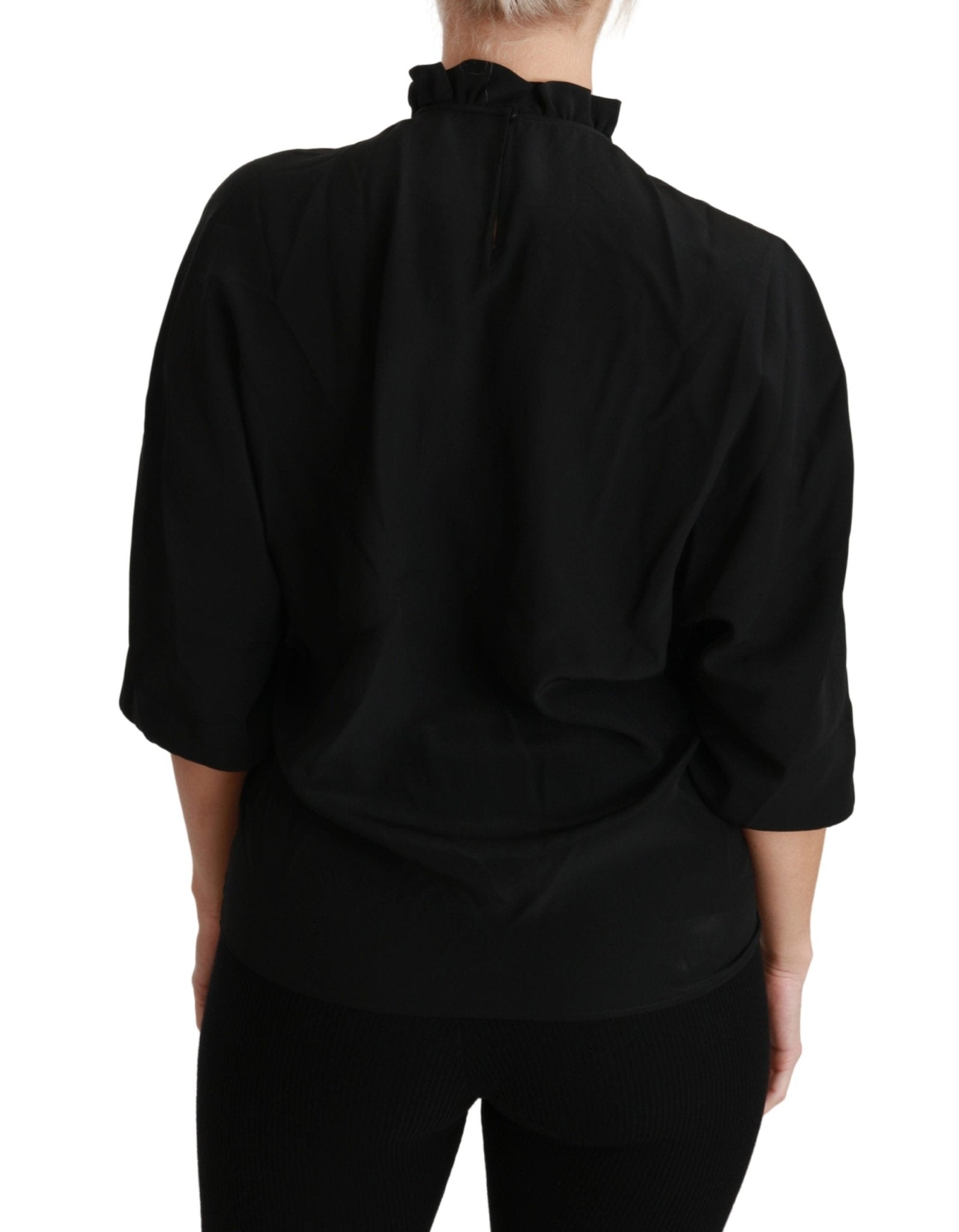 Black Silk Shirt Ruffled Top Blouse - coffeewithmee2Dolce & GabbanaP2878S
